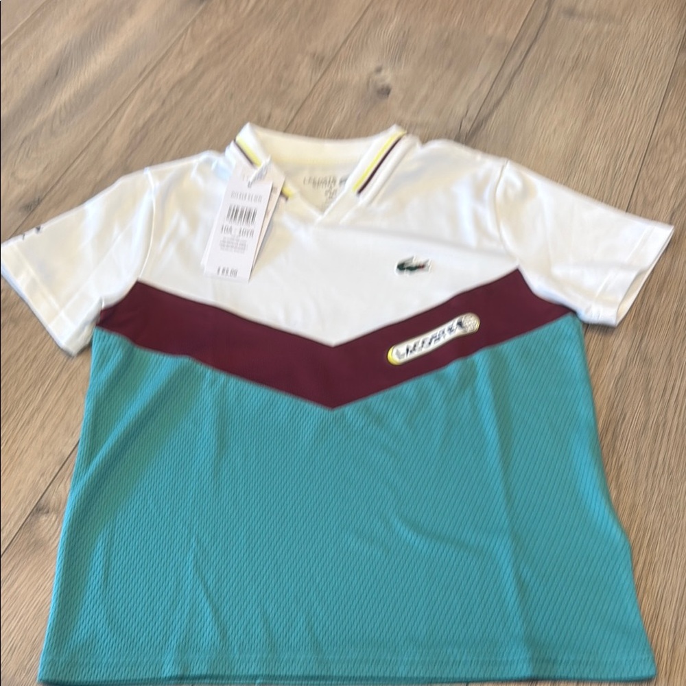 Lacoste White and Blue Polo Shirt Modern Sporty Design